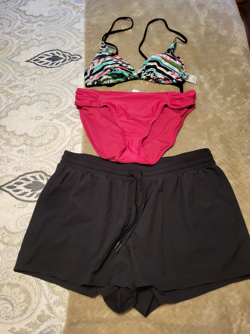 NWOT Striped Triangle Bikini Top with Hot Pink Bottoms
